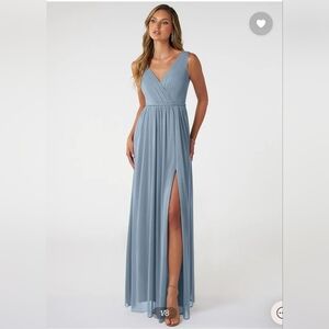 Azazie Tanicia Bridesmaid Dress in Dusty Blue Size 12